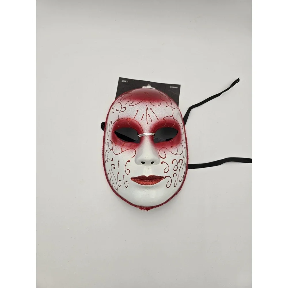 Halloween Mardi Gras Mask White Pink‎ Glitter Creepy